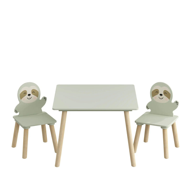 Sloth Themed Table And Chair Set With 2 Cute Animal Chairs - Natural Wood / Sage Green by HouseOfZazla