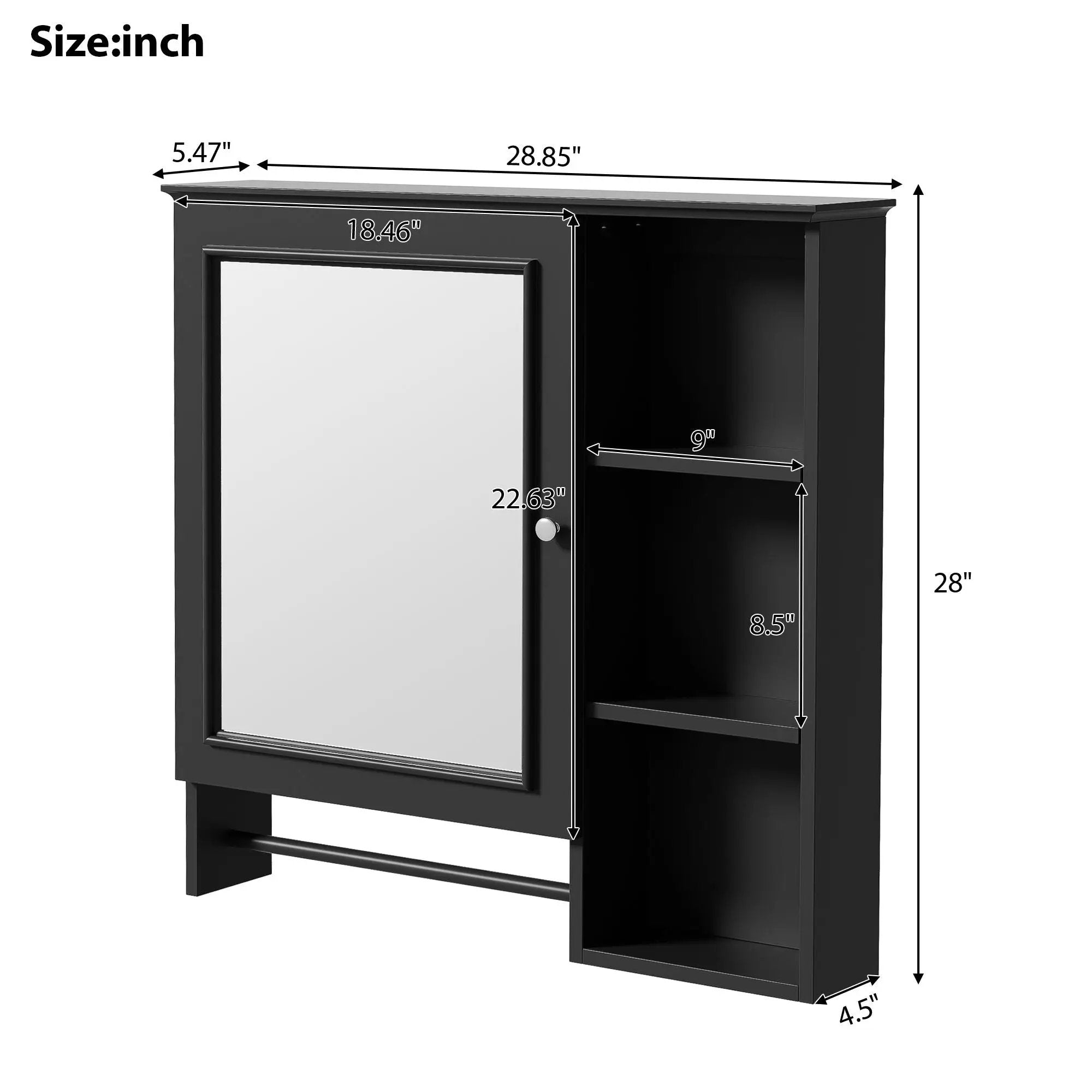 Wall Mounted Bathroom Storage Cabinet, Medicine Cabinets With Large Mirror Door, Adjustable Shelves And Three Open Storage Levels(Not Include Bathroom Vanity) by Unique Piece Furniture