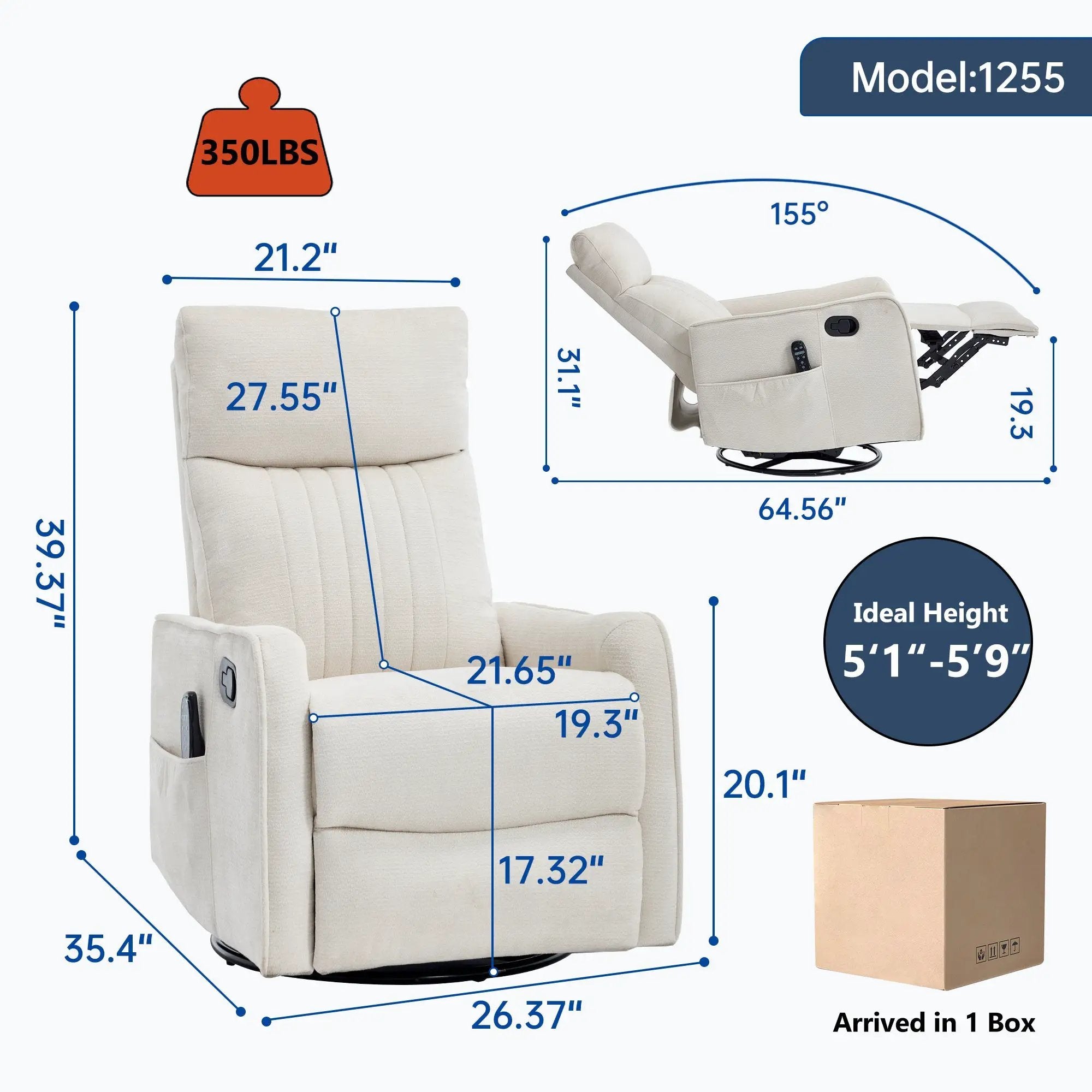 Beige Heat Massage Manual Recliner Chair with Rocker and Swivel by HouseOfZazla