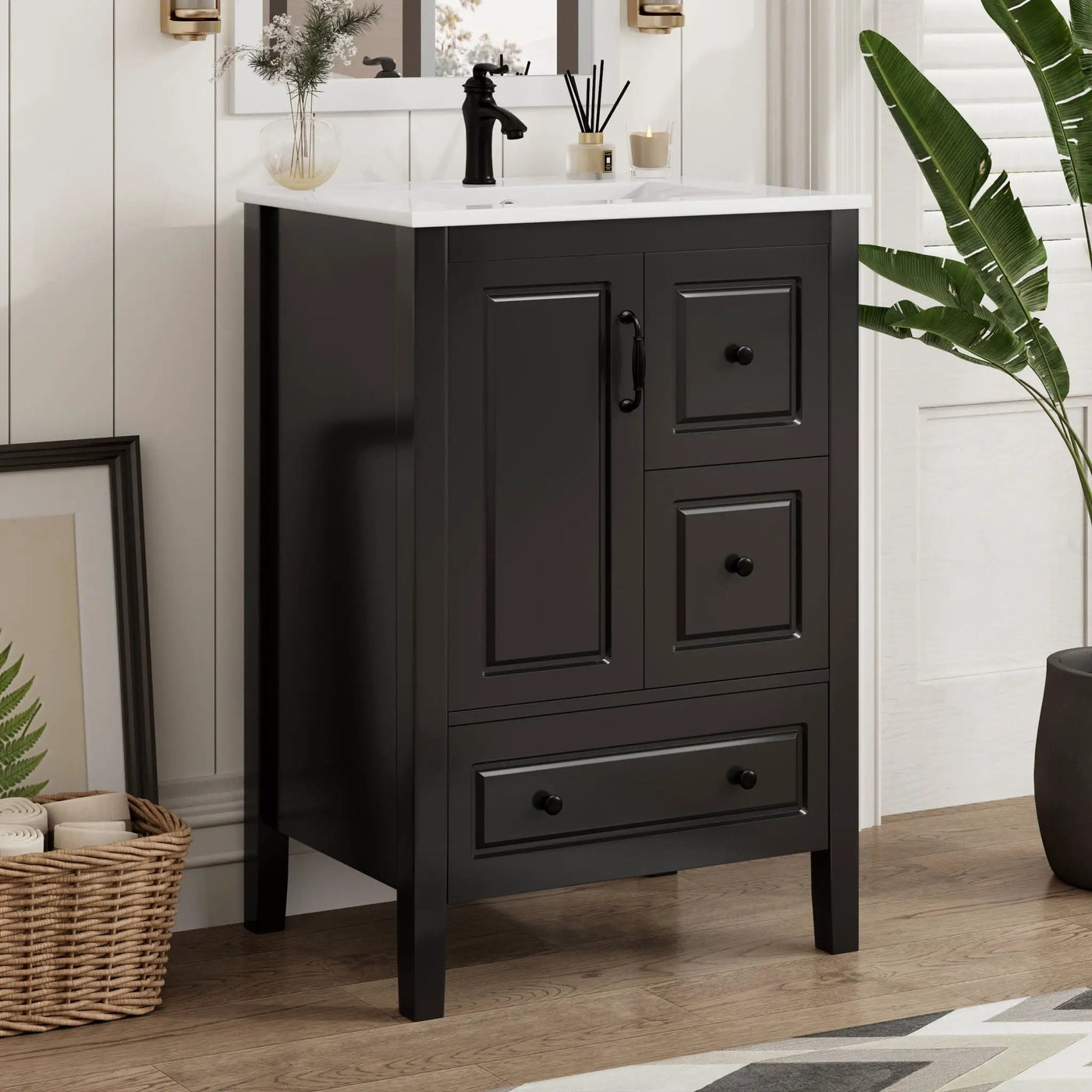 Retro Bathroom Vanity With Sink, Soft Closing Cabinet & Drawers by HouseOfZazla