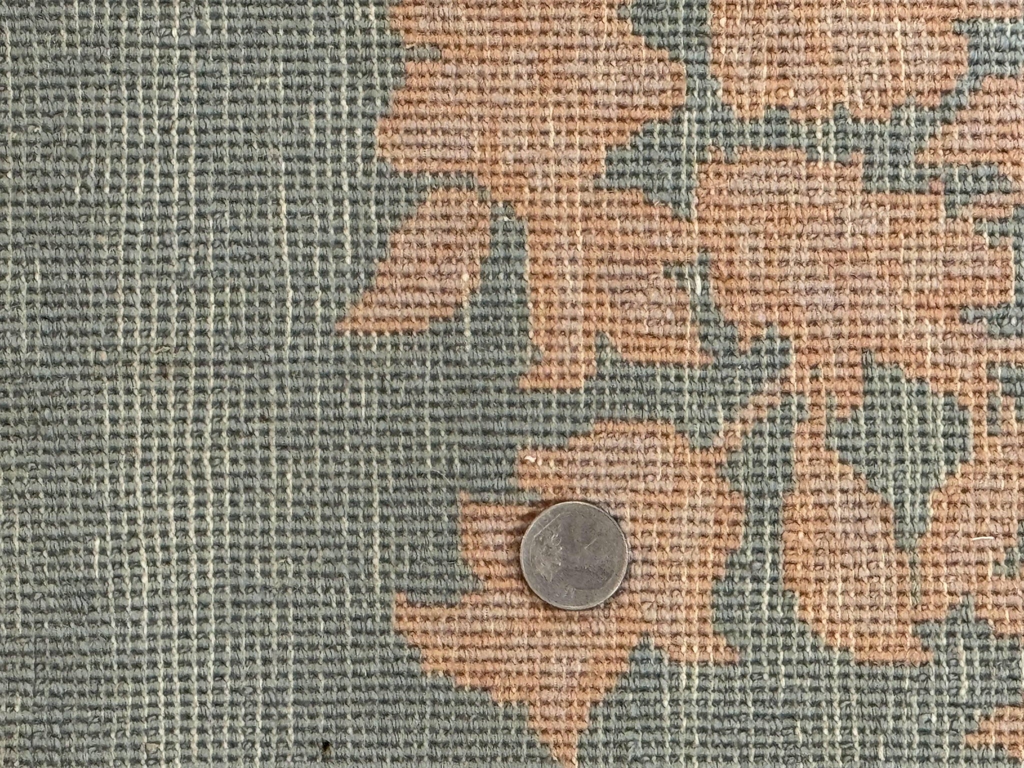 Teal Chinese Wool Rug 6x8, Vintage Handmade Carpet, Floral, Semi Open Field by Jewel Rugs