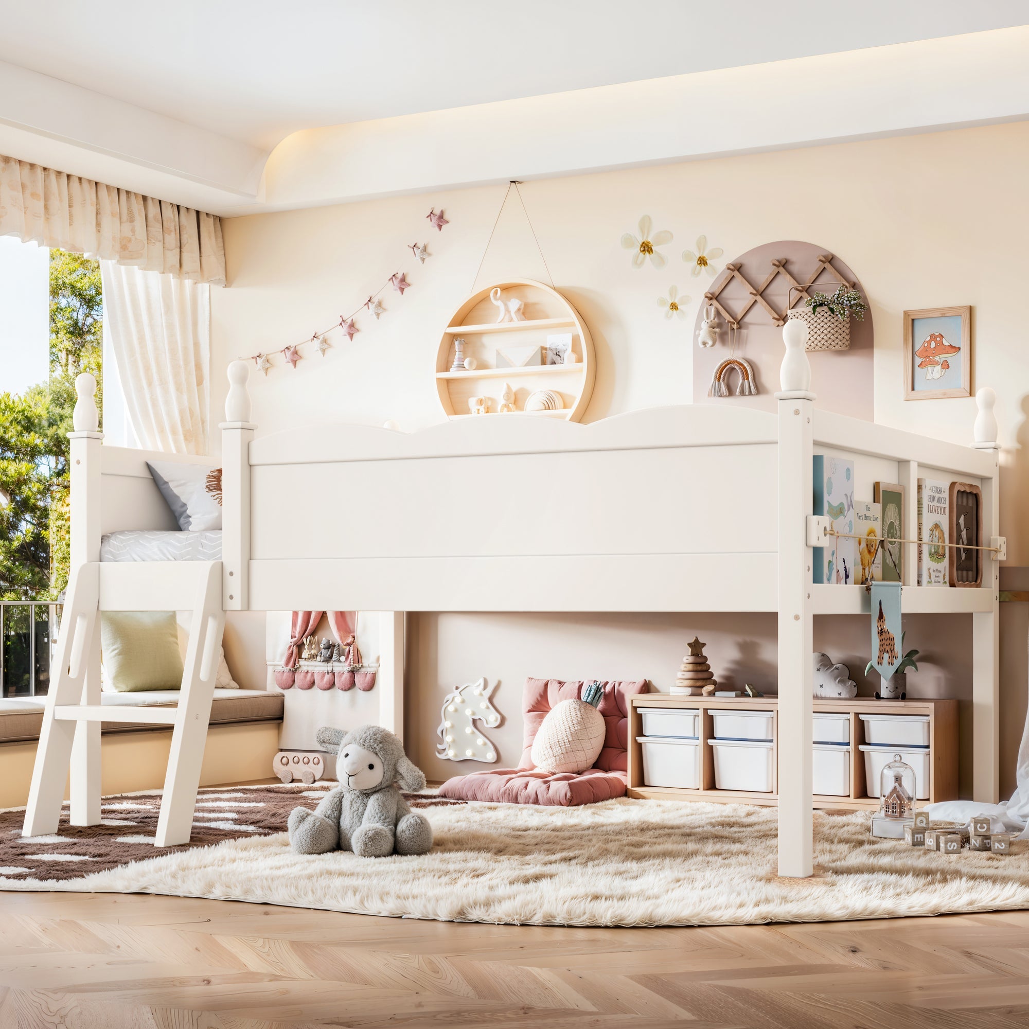 Full Size Low Loft Bed with Full-Length Guardrails by HouseOfZazla