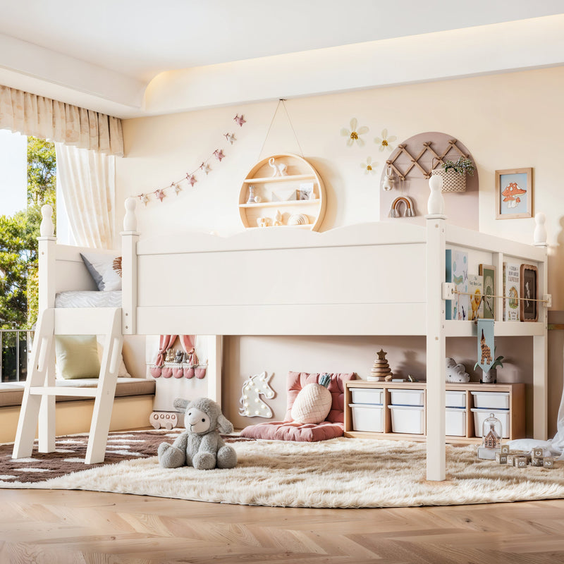 Full Size Low Loft Bed with Full-Length Guardrails by HouseOfZazla