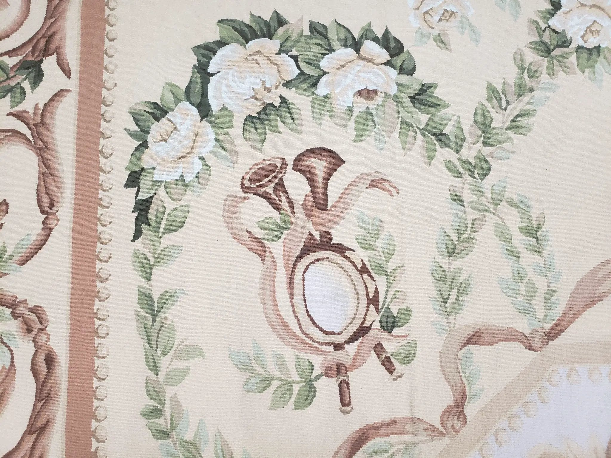 Elegant Aubusson Rug 10 x 14, Cream and Ivory Simple Aubusson Floral Carpet, Hand-Woven, European, New Aubusson Rug, Wool Area Rug, Violins by Jewel Rugs