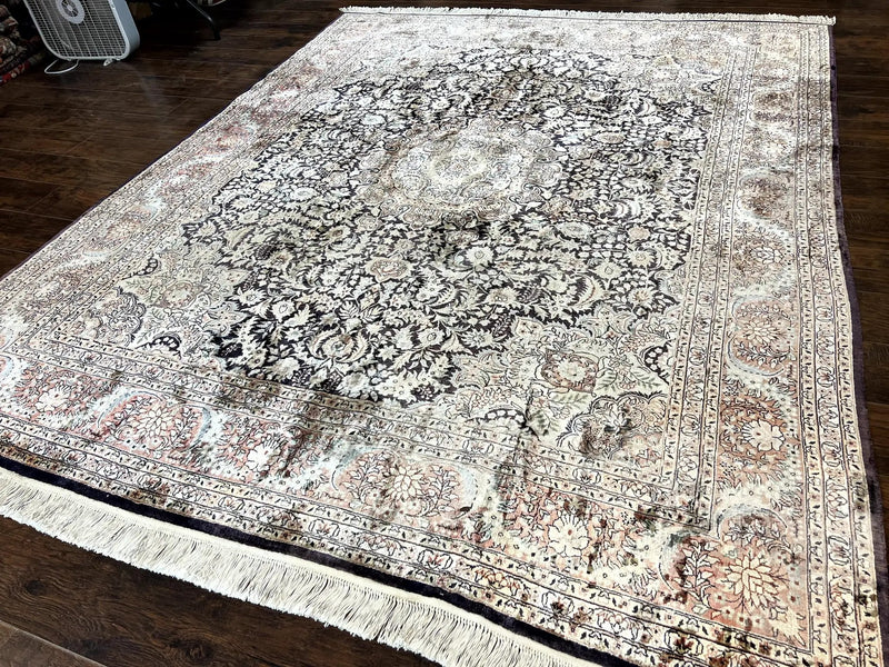 Silk Indian Kashmiri Rug 8x10, Floral Medallion, Indo Persian Carpet, Handmade Vintage Silk Rug by Jewel Rugs