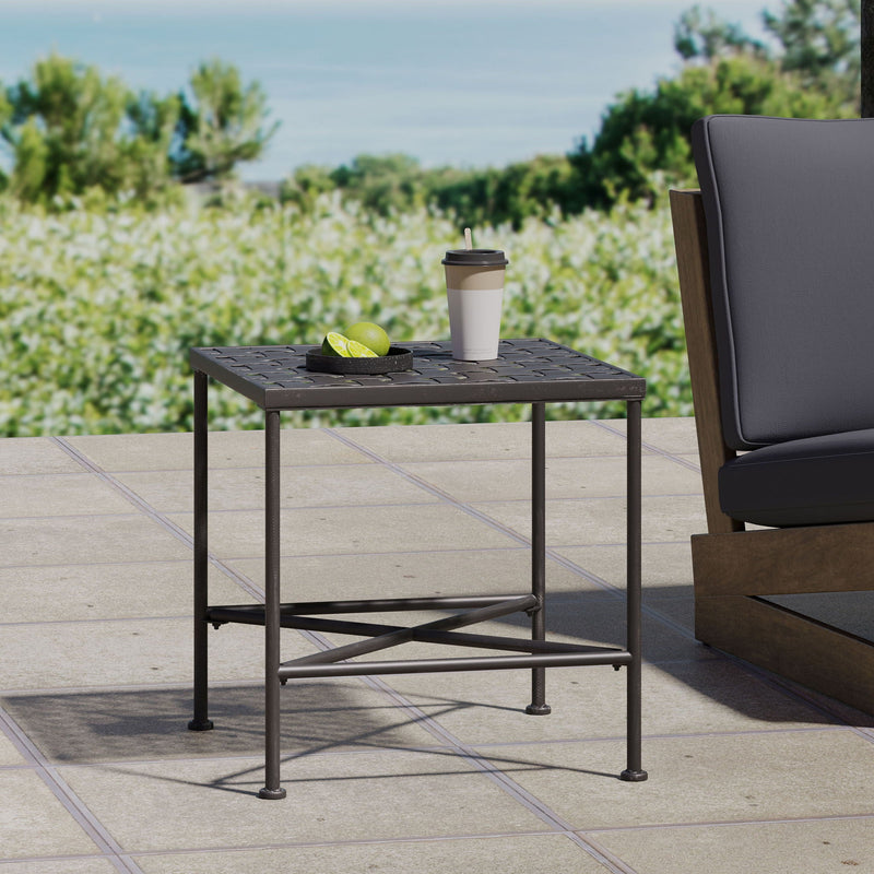 Outdoor Square Side Table with X Shaped Iron Frame - Black by HouseOfZazla