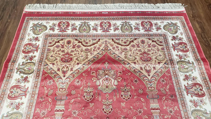 4 x 6 Silk Carpet Red, Traditional Oriental Rug 4x6, Flower Vase Columns, Turkish Rug New, High Quality, Bamboo Silk, Area Rug by Jewel Rugs