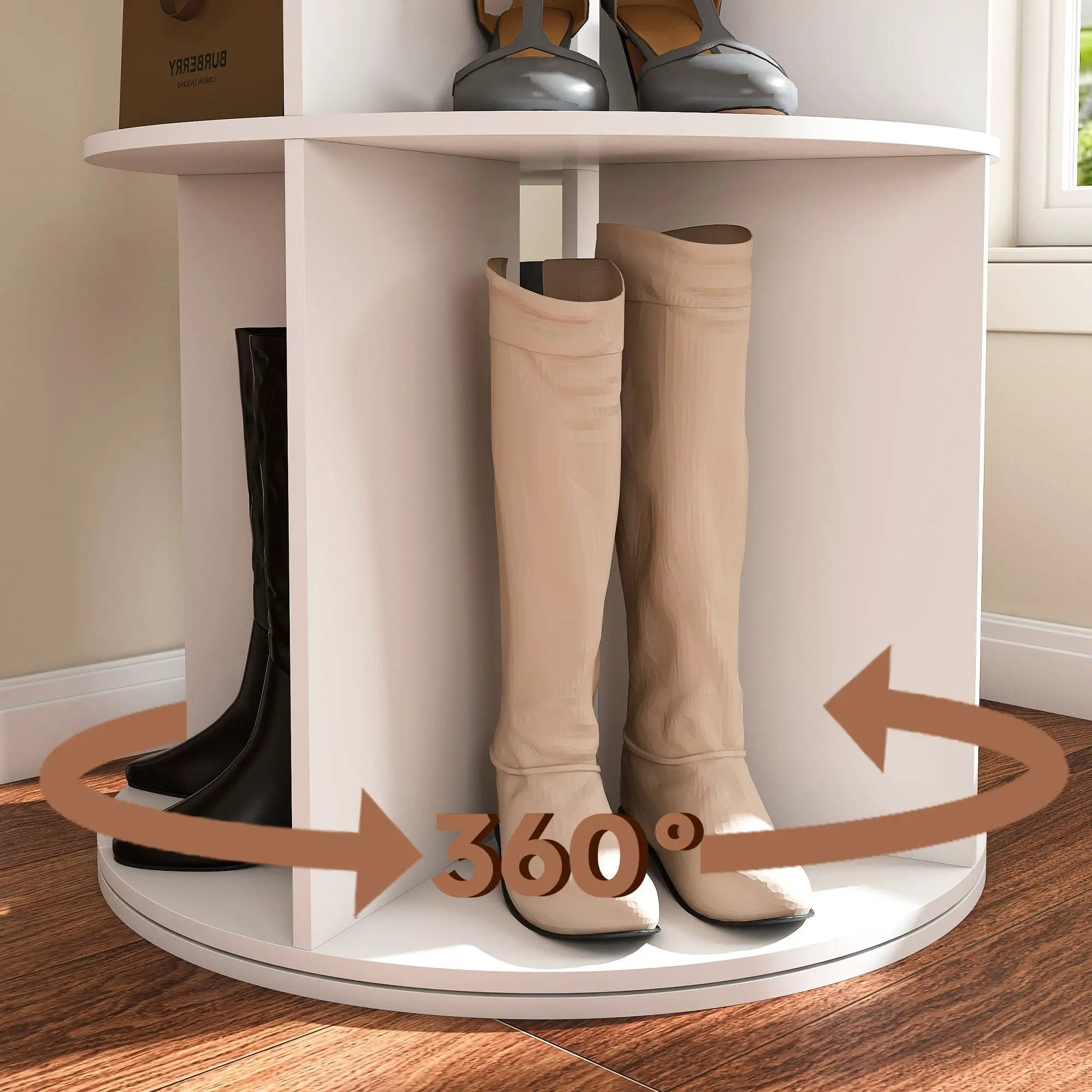 6 Tier Spinning Shoe Rack, Free Standing 360° Revolving Shoe Organizer - White by HouseOfZazla
