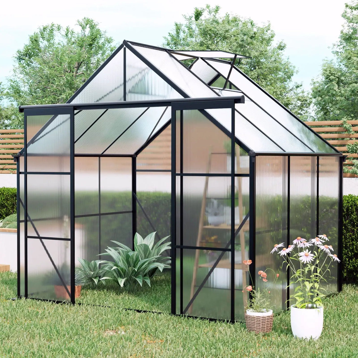 Double Door Polycarbonate house Raised Base And Anchor Aluminum Heavy Duty Walk In houses For Outdoor Backyard In All Season by HouseOfZazla