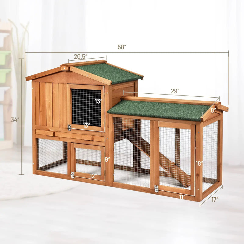 58 Inch Weatherproof Wooden Rabbit Hutch-Brown by DirectDeals