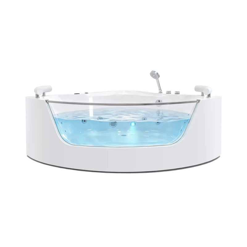 Nuvia Serenity 59-Inch 2-Person Acrylic Corner Whirlpool 16-Jet Hydro Massage Bathtub With Heater Rainbow Light (SAK12058) by SAKSBY WHOLESALE
