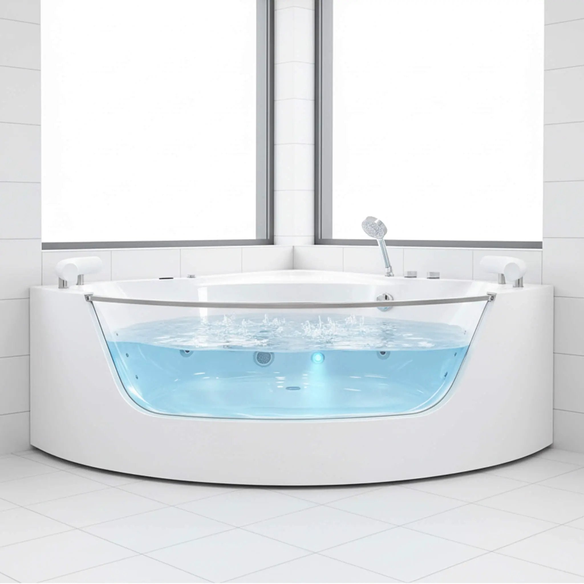 Nuvia Serenity 59-Inch 2-Person Acrylic Corner Whirlpool 16-Jet Hydro Massage Bathtub With Heater Rainbow Light (SAK12058) by SAKSBY WHOLESALE
