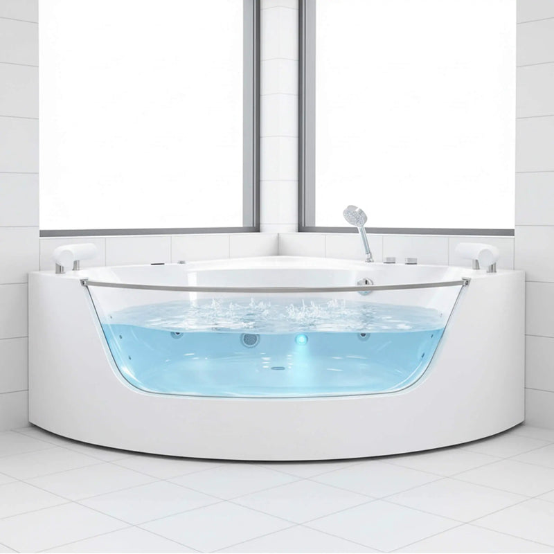 Nuvia Serenity 59-Inch 2-Person Acrylic Corner Whirlpool 16-Jet Hydro Massage Bathtub With Heater Rainbow Light (SAK12058) by SAKSBY WHOLESALE