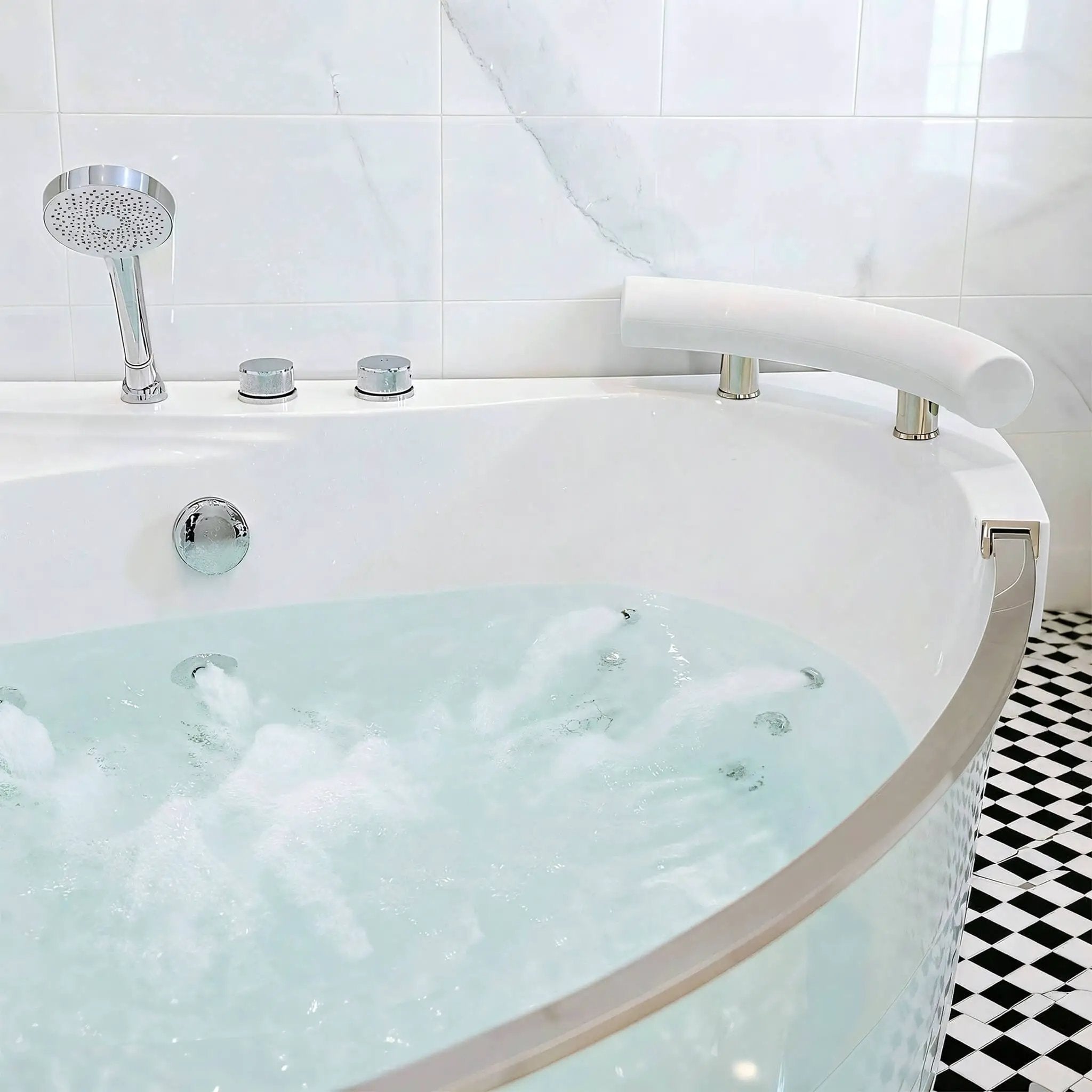 Nuvia Serenity 59-Inch 2-Person Acrylic Corner Whirlpool 16-Jet Hydro Massage Bathtub With Heater Rainbow Light (SAK12058) by SAKSBY WHOLESALE