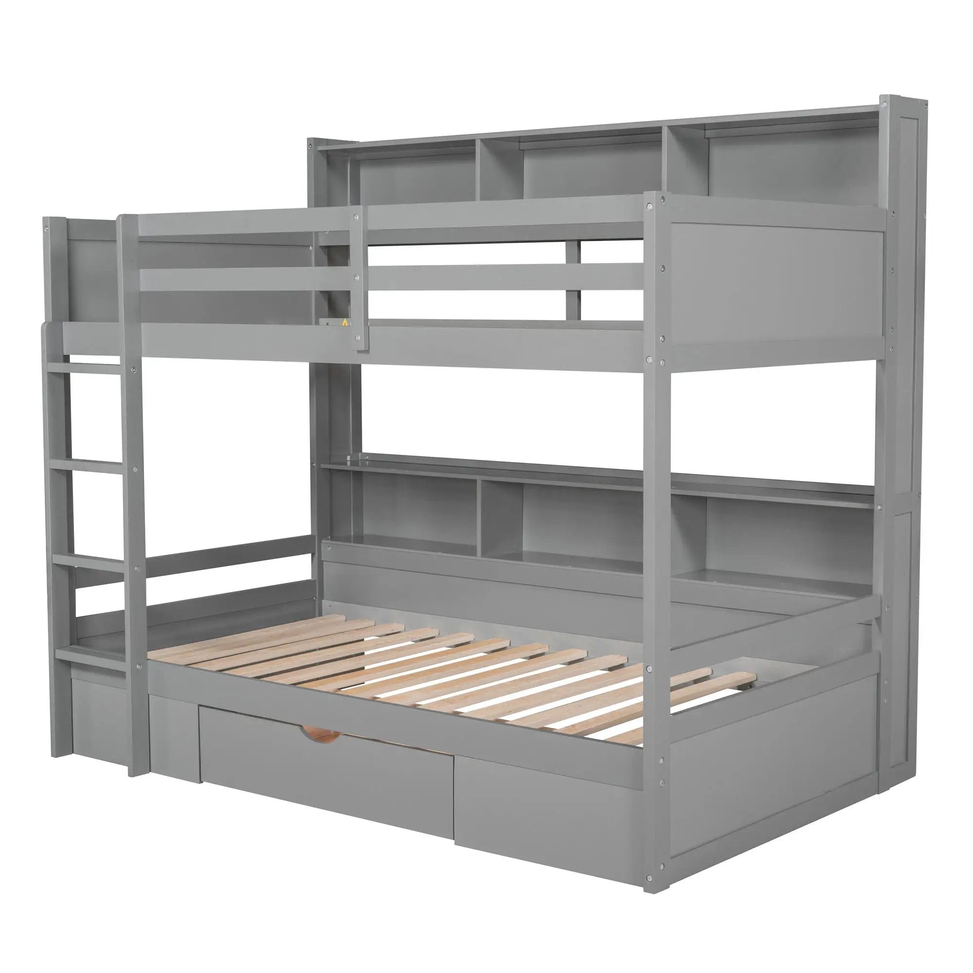 Twin Size Bunk Bed With Built-In Shelves Beside Both Upper And Down Bed And Storage Drawer by Unique Piece Furniture