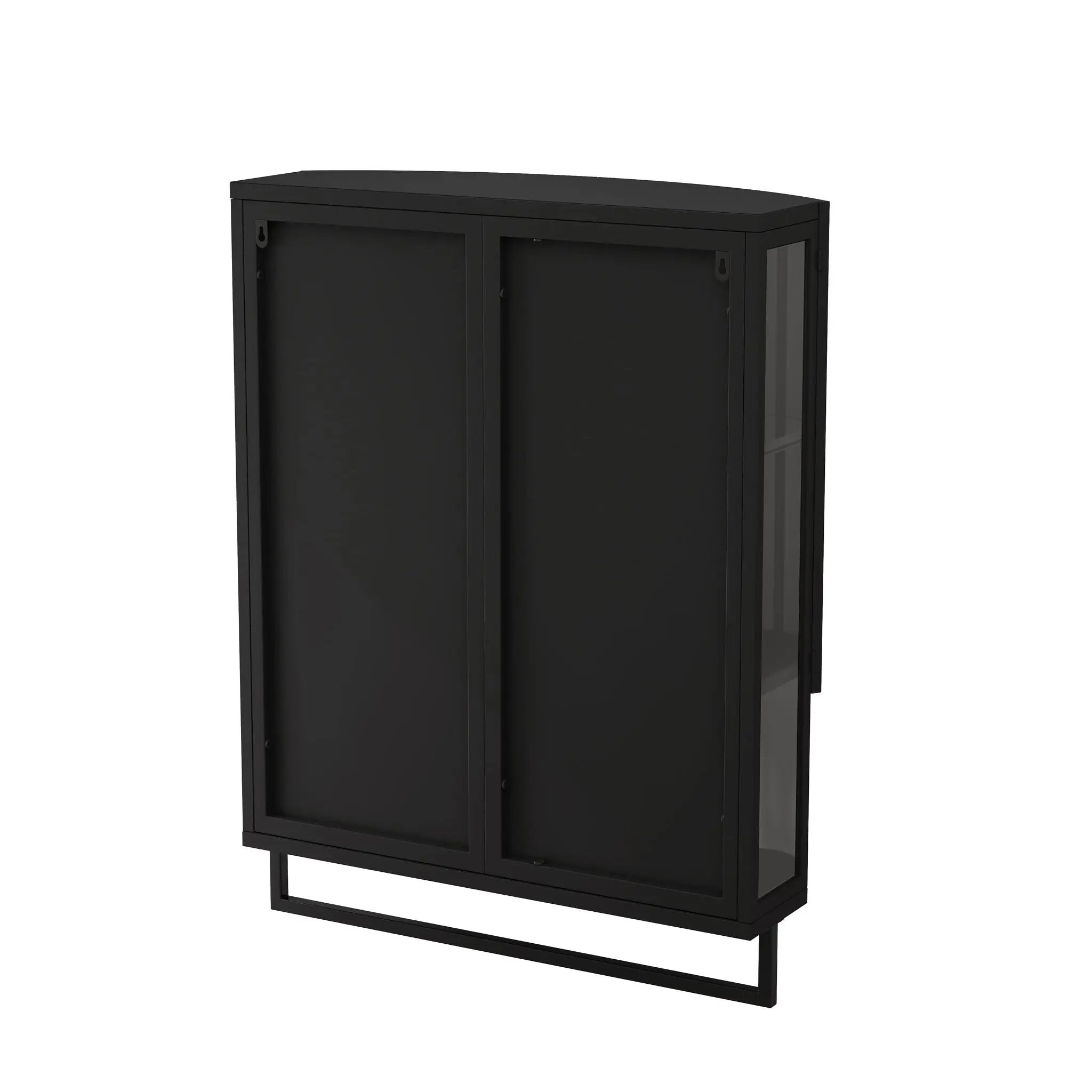 Arched Glass Double Door Wardrobe With Shatterproof Mirror, Open Shelf & Towel Rack by Unique Piece Furniture