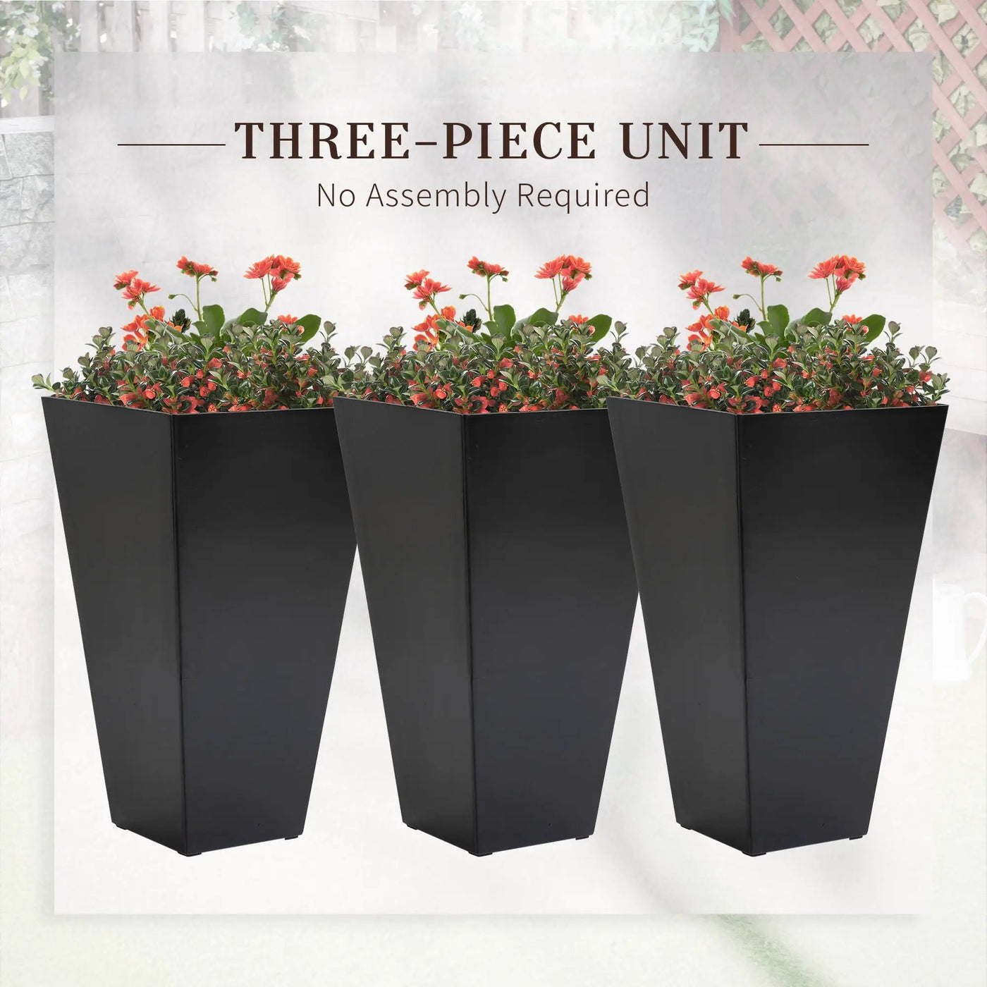 Outsunny - Outdoor Planters (Set of 3) Large Taper Planters With Drainage Holes And Plug, Faux Wood Plastic Flower Pots For Outdoor, Indoor, Garden, Patio by HouseOfZazla