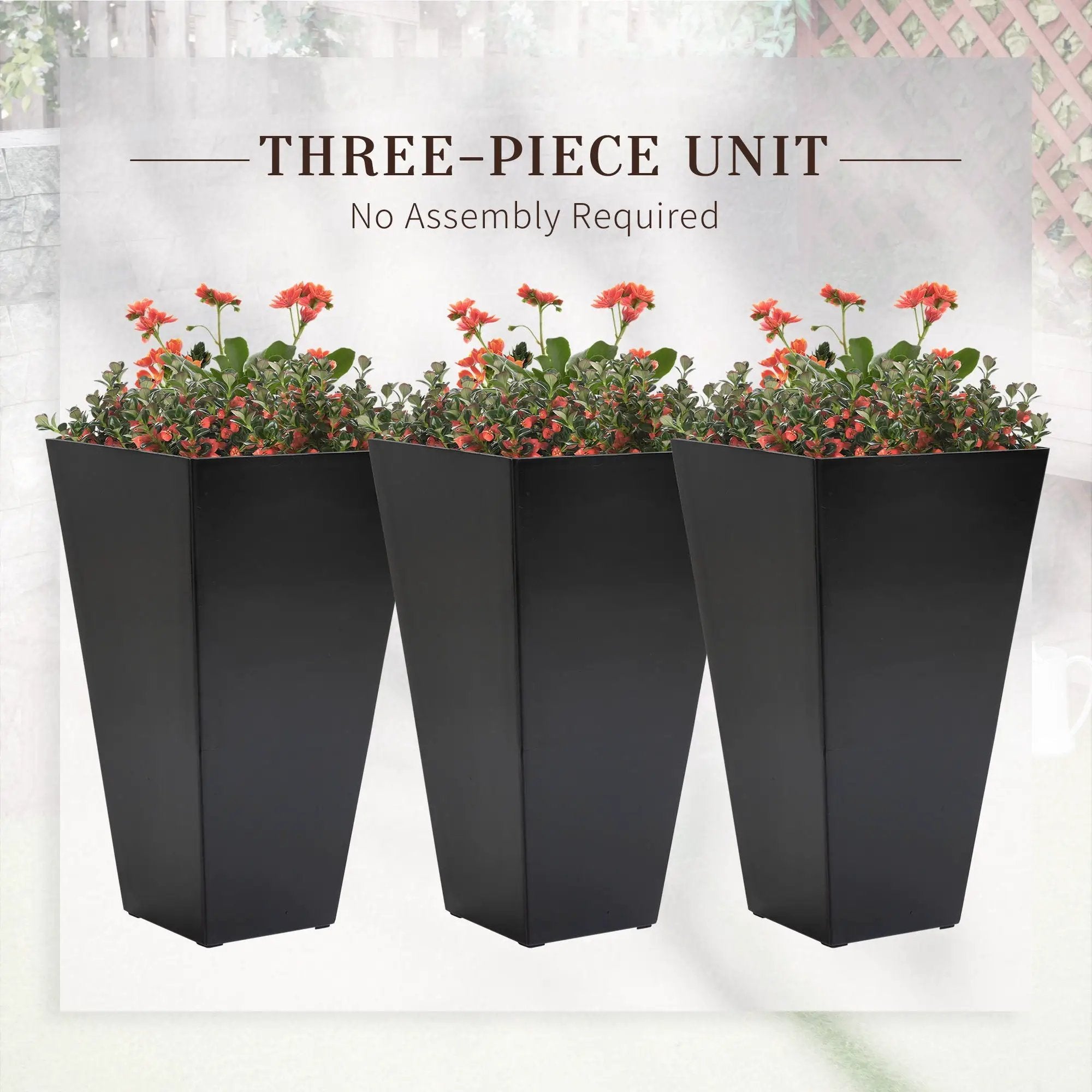 Outsunny - Outdoor Planters (Set of 3) Large Taper Planters With Drainage Holes And Plug, Faux Wood Plastic Flower Pots For Outdoor, Indoor, Garden, Patio by HouseOfZazla