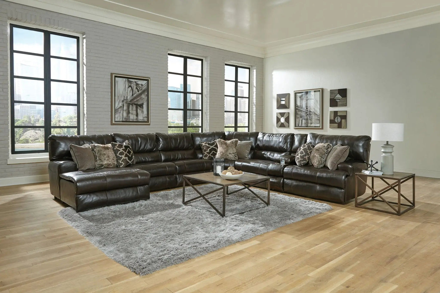 Como - 7 Piece Italian Leather Match Reclining Sectional by Unique Piece Furniture