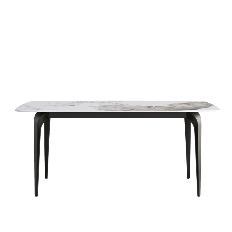 70.87" Modern Artificial Stone Pandora White Curved Black Metal Leg Dining Table - Antique White by HouseOfZazla