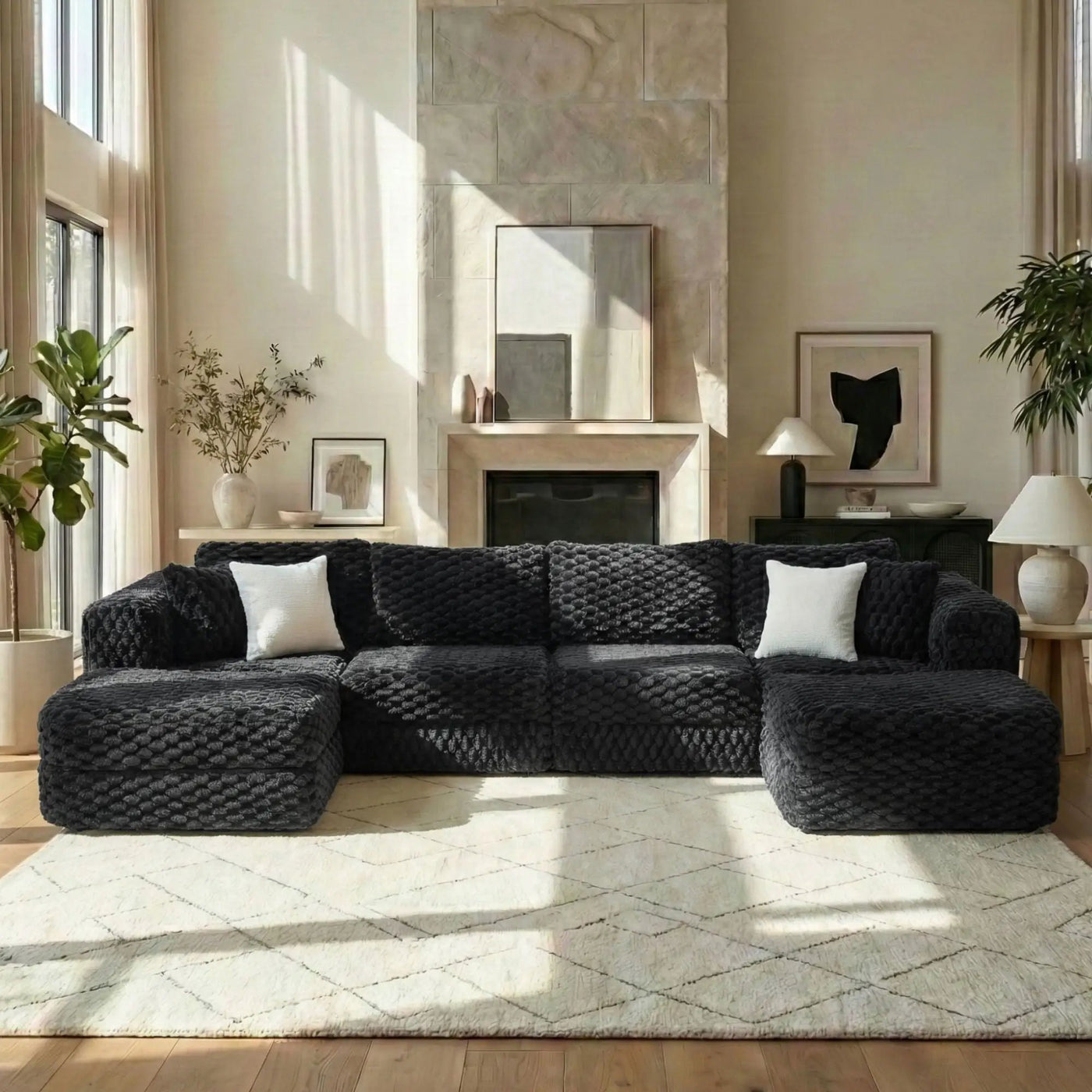 Modular Sectional Sofa, Boneless Couch With 2 Movable Ottomans by Unique Piece Furniture