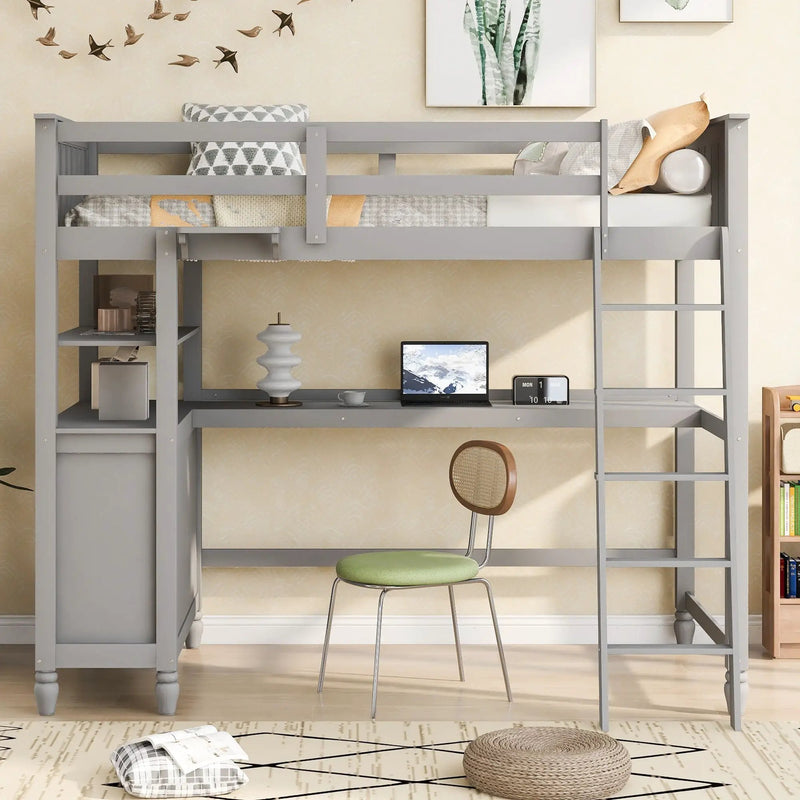 Loft Bed With Drawers With Desk And Shelves by HouseOfZazla