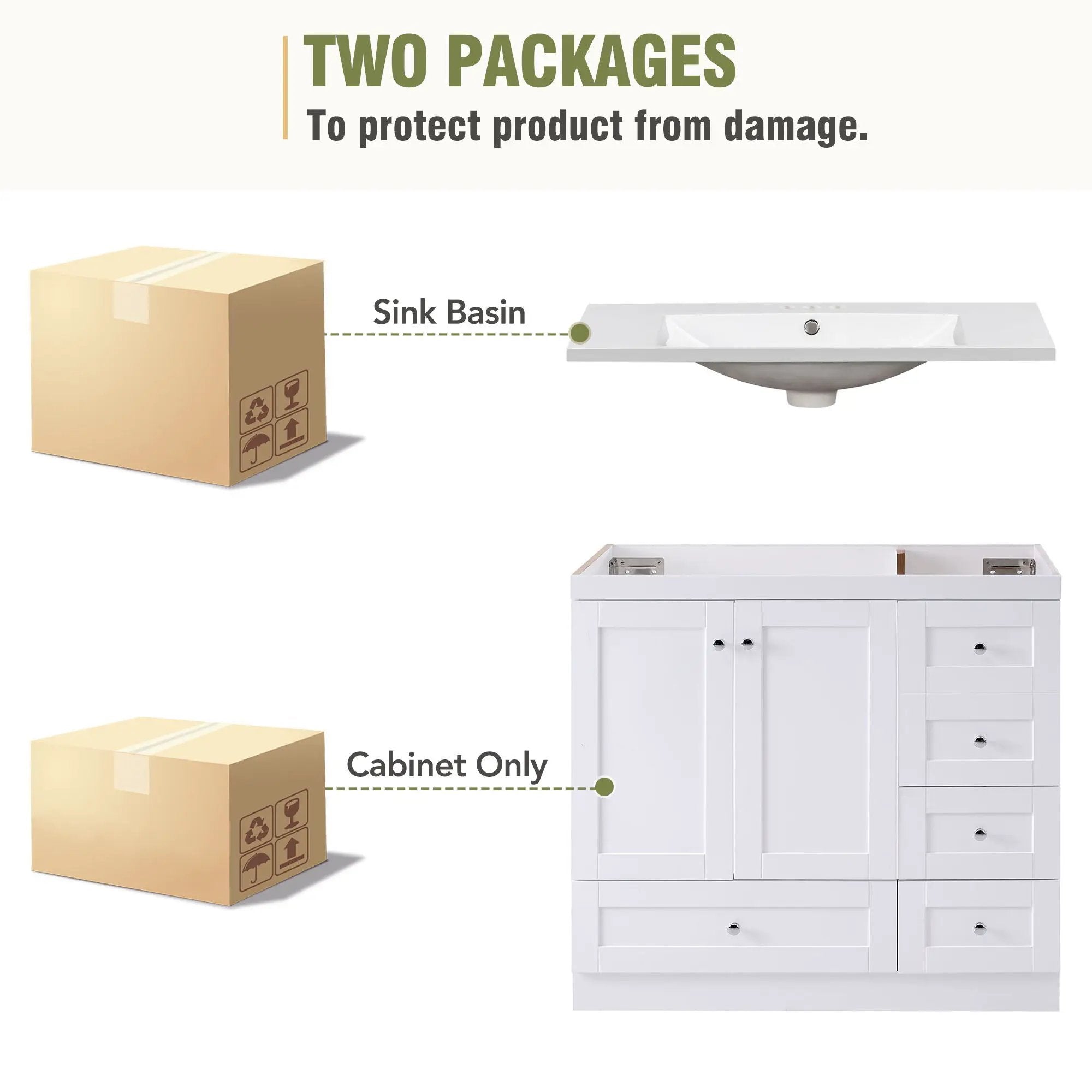 Shaker Free Standing Bathroom Vanity Cabinet With Sink, Soft Close Drawers, Soft Close Doors by HouseOfZazla