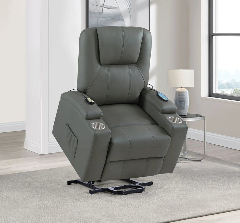 Armstrong Upholstered Power Lift Massage Recliner Grey by Unique Piece Furniture