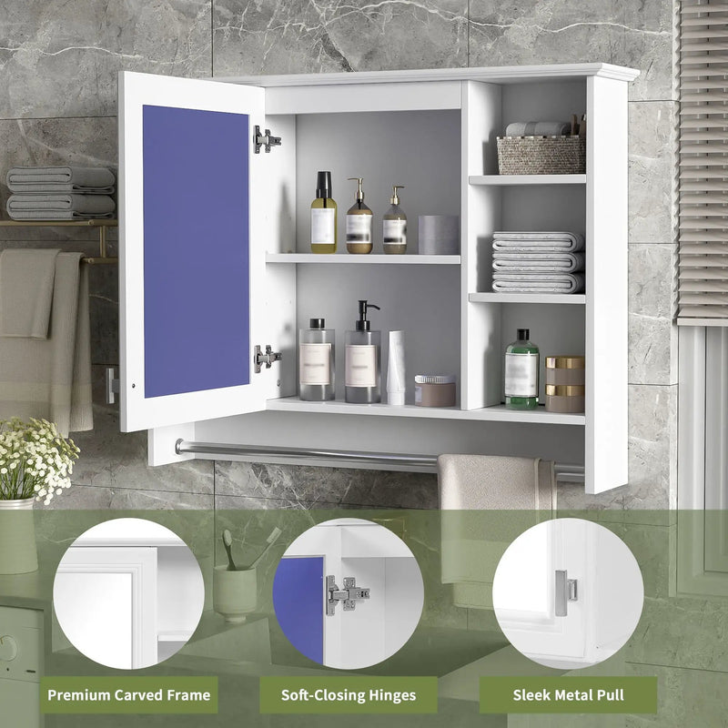 Modern Wall Mounted Mirror Cabinet With Adjustable Shelf, Soft Close Door, And Towel Bar by Unique Piece Furniture