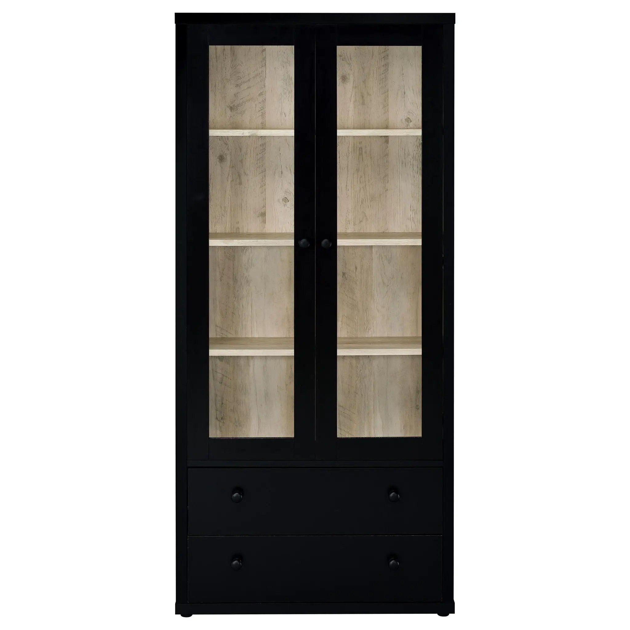 Hawthorne 4-shelf Glass Door Cabinet with Drawers Black by Unique Piece Furniture