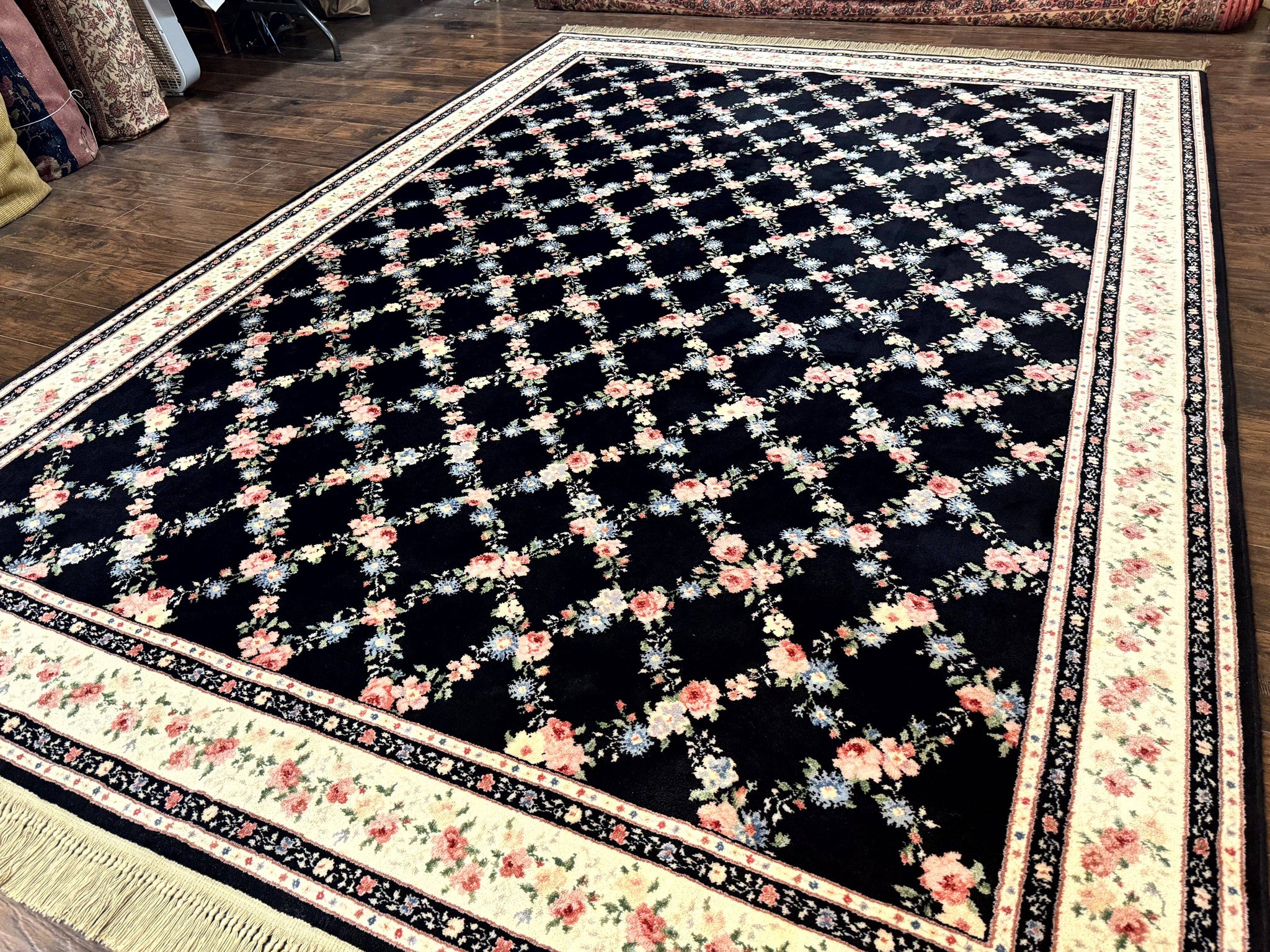 Karastan Rug 8.8 x 12, Garden of Eden #509/1270, Ebony Trellis, Vintage Discontinued Wool Pile Karastan Carpet by Jewel Rugs