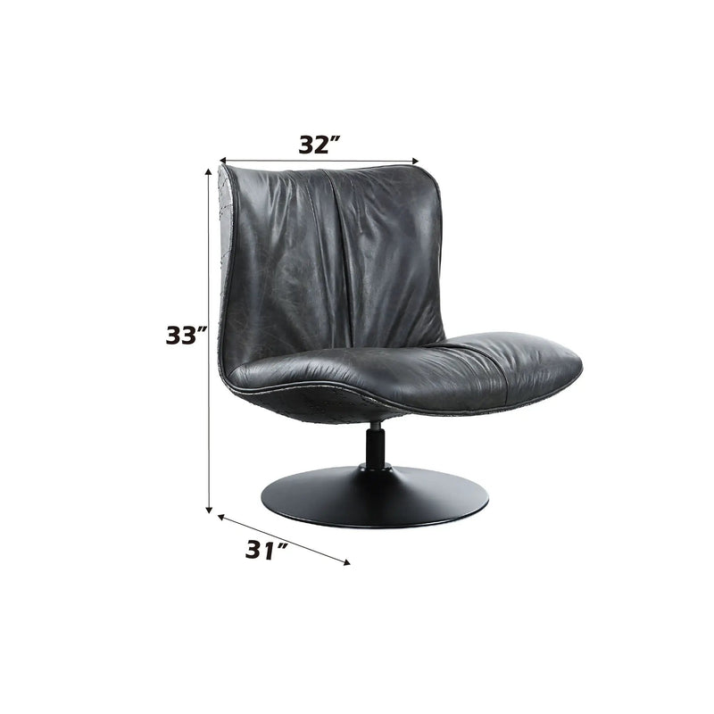 Piotr - Top Grain Leather Accent Chair With Swivel - Black by HouseOfZazla