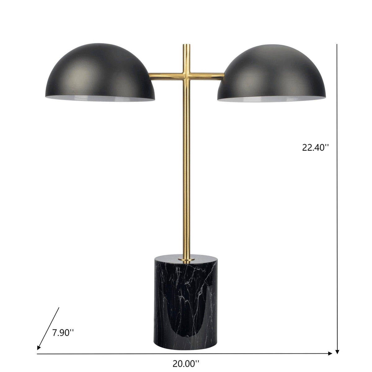 Hydro Table Lamp with Double Lamp and Marble Base - Black / Gold / Marble, photo 6 of 11