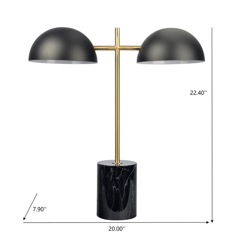 Hydro Table Lamp with Double Lamp and Marble Base - Black / Gold / Marble, photo 6 of 11