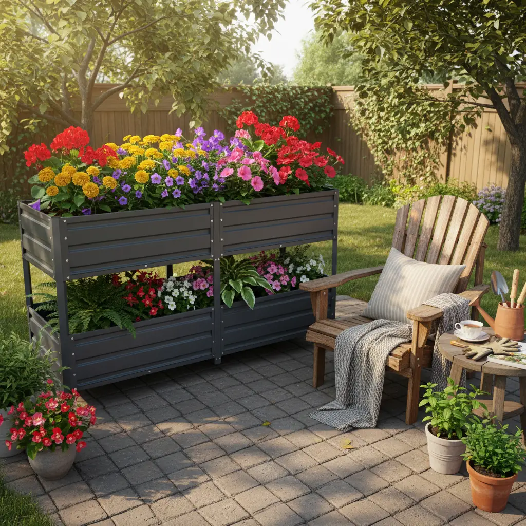 Dual Tier Elevated Metal Raised Garden Bed with Lockable Wheels by HouseOfZazla