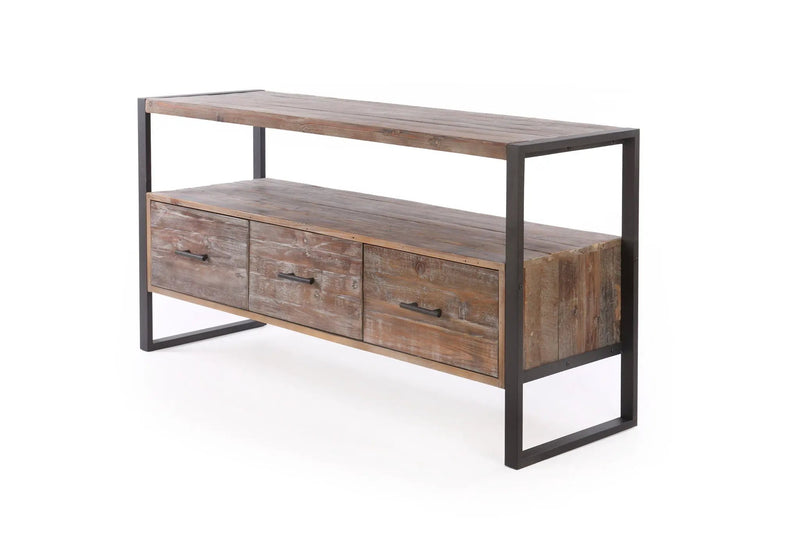 Reclaimed Wood Media TV Console Table With 3 Drarwer, Open Shelf - Antique Gray by HouseOfZazla
