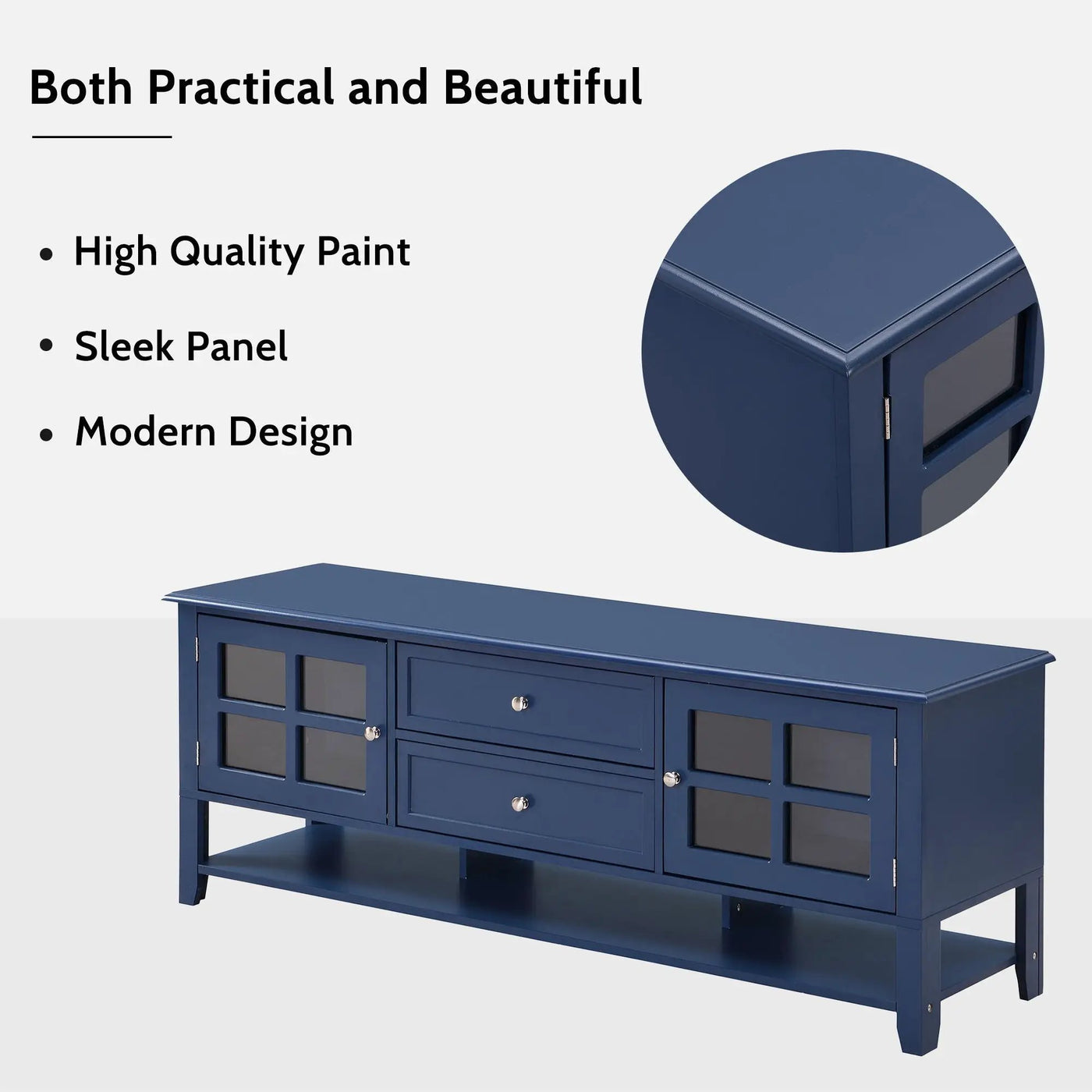 TV Stand, Entertainment Center With Dual Drawers And Hidden Storage, Cabinet With Soft Closing Doors And Sleek Panel Design by HouseOfZazla