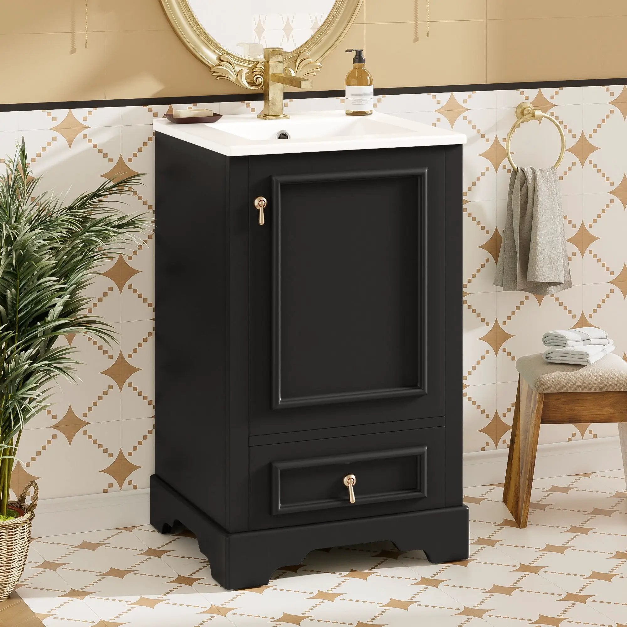 Bathroom Vanity With Sink, Soft Close Door, Adjustable U-Shaped Shelf by Unique Piece Furniture