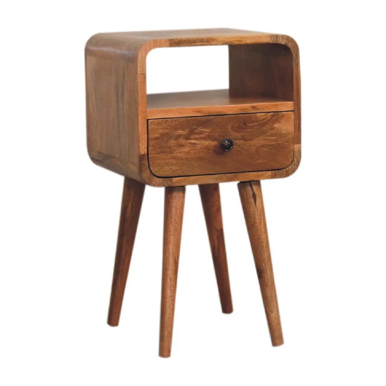 Solid Wood Mini Oak-ish Curve Nightstand, 1-Drawer, 1 Open-Slot by HouseOfZazla