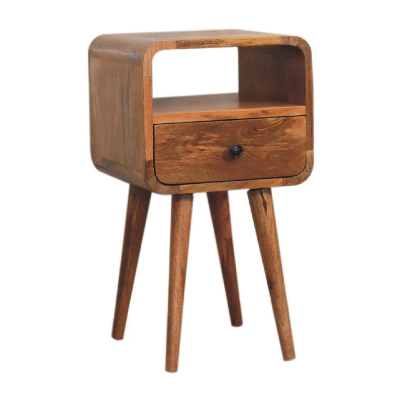 Solid Wood Mini Oak-ish Curve Nightstand, 1-Drawer, 1 Open-Slot by HouseOfZazla