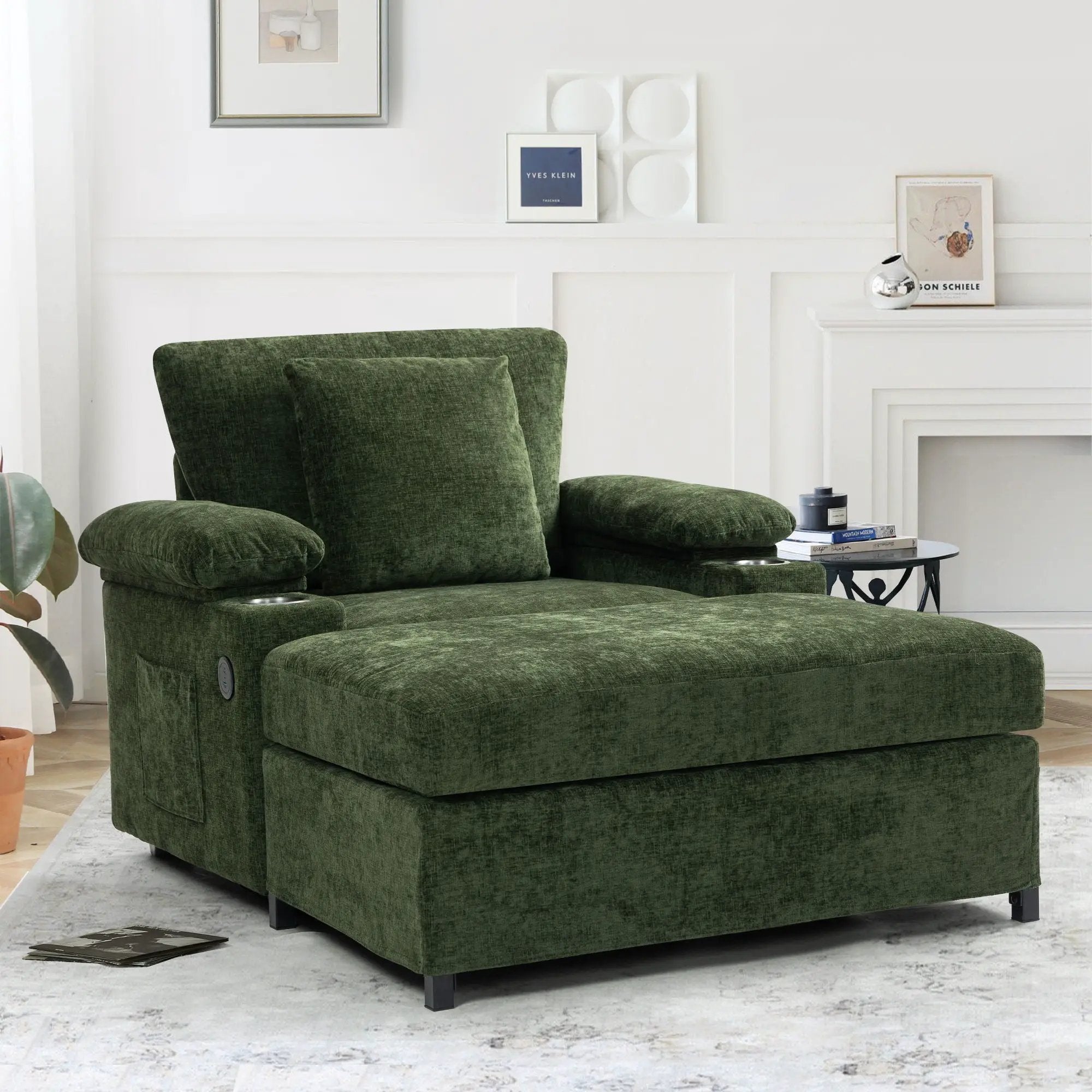 Fabric Sofa Bed With Cupholders And USB Charging Ports Chair For Living Room by Unique Piece Furniture