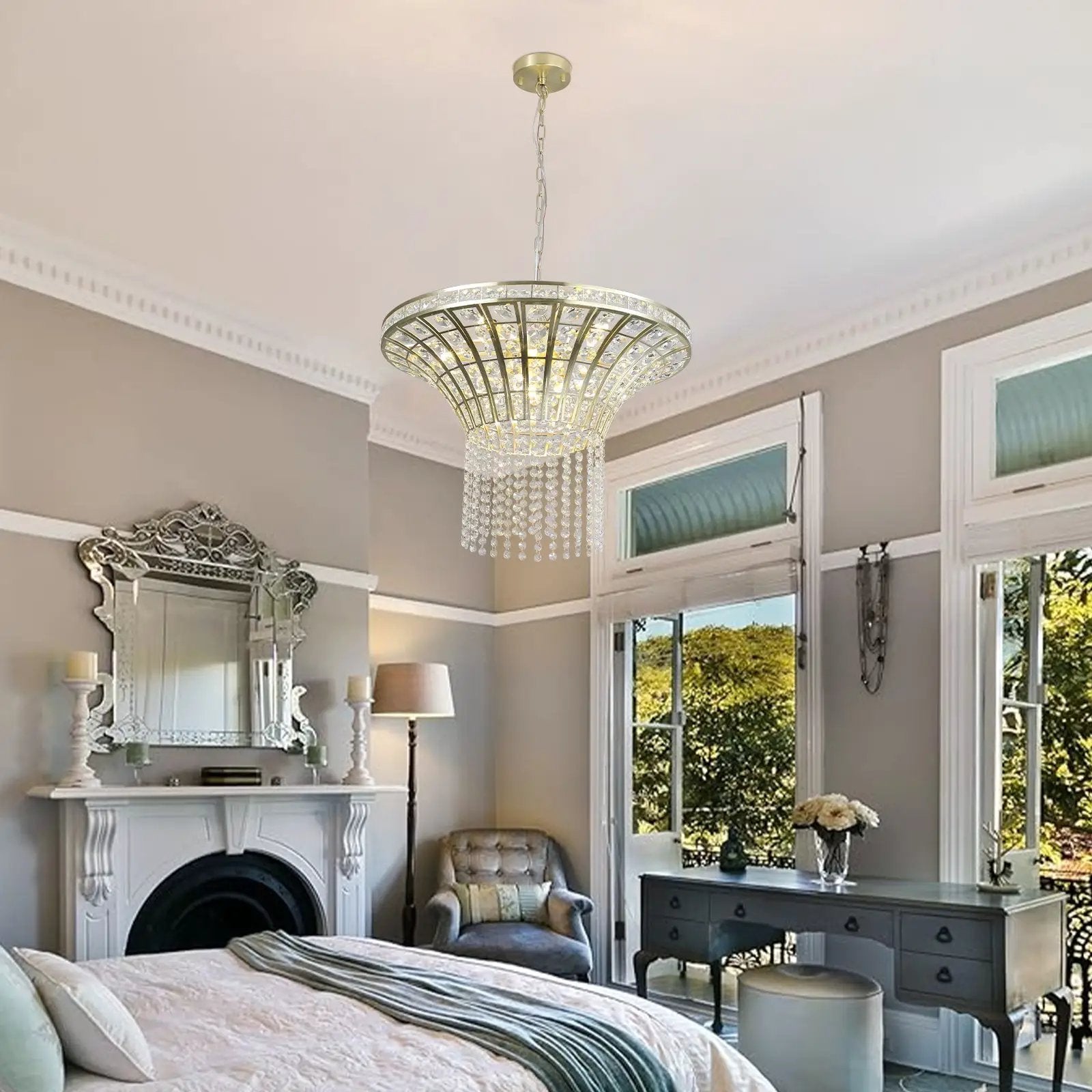 8-Light 23.6' Wide Crystal Waterfall Chandelier by HouseOfZazla