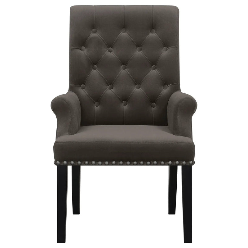 Alana Velvet Upholstered Dining Arm Chair Brown by Unique Piece Furniture