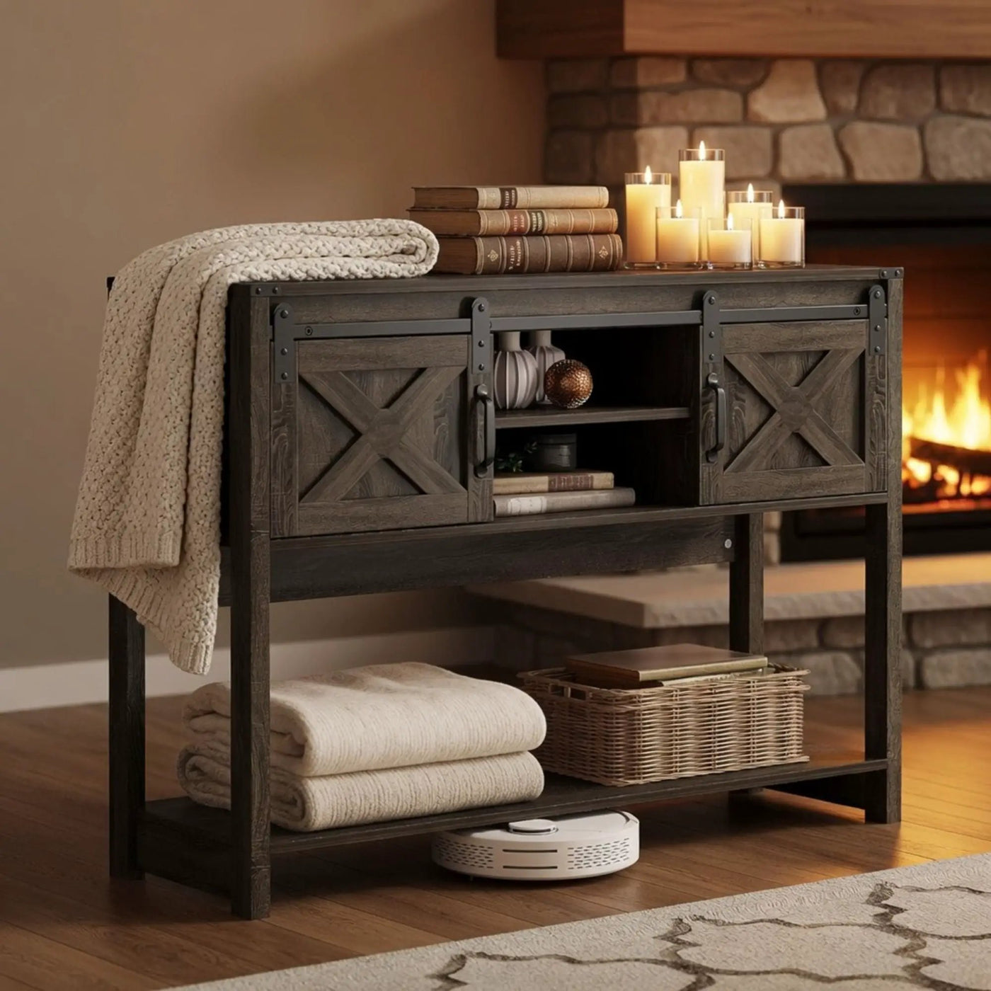 Farmhouse Entryway Table With Sliding Barn Door by HouseOfZazla