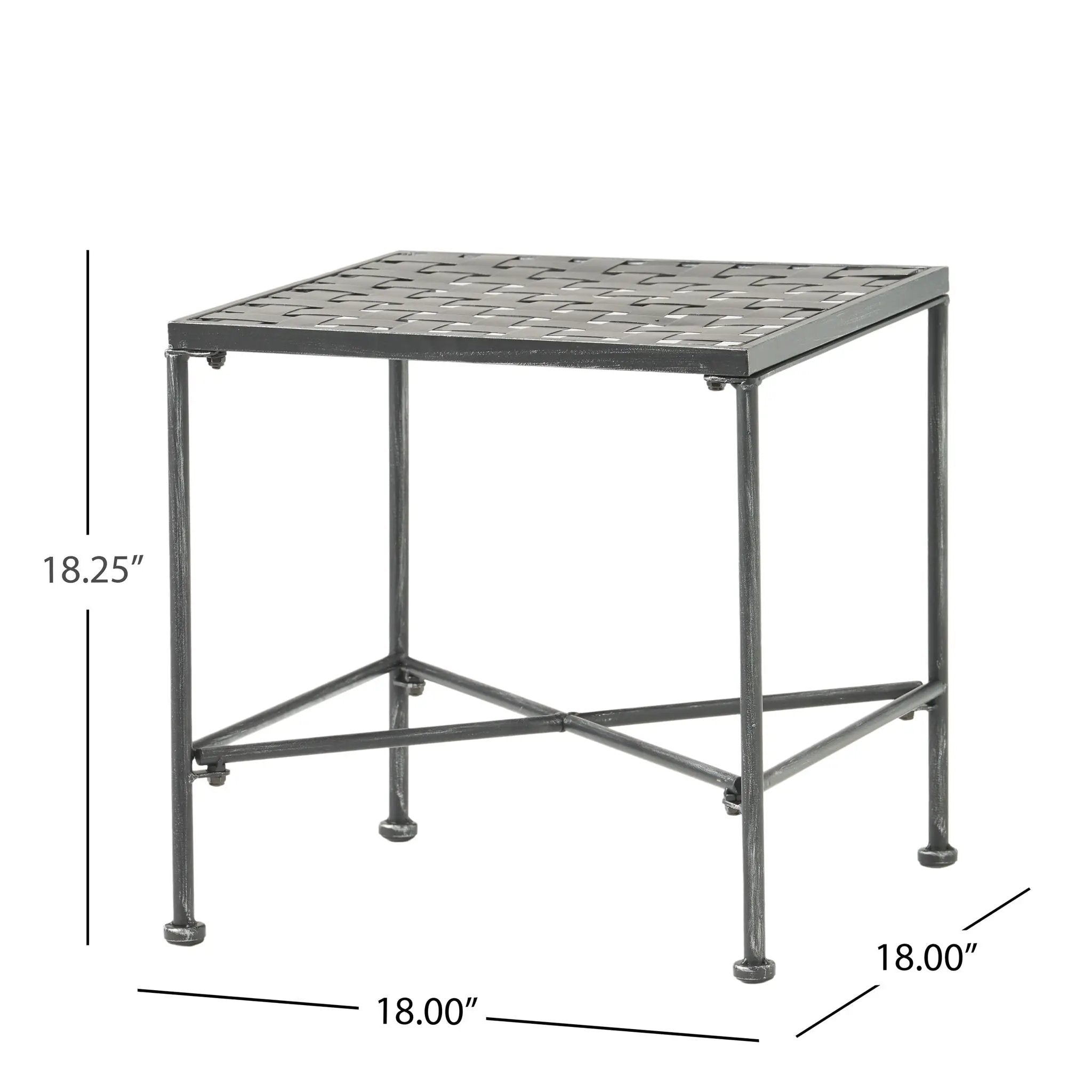 Outdoor Square Side Table with X Shaped Iron Frame - Black by HouseOfZazla