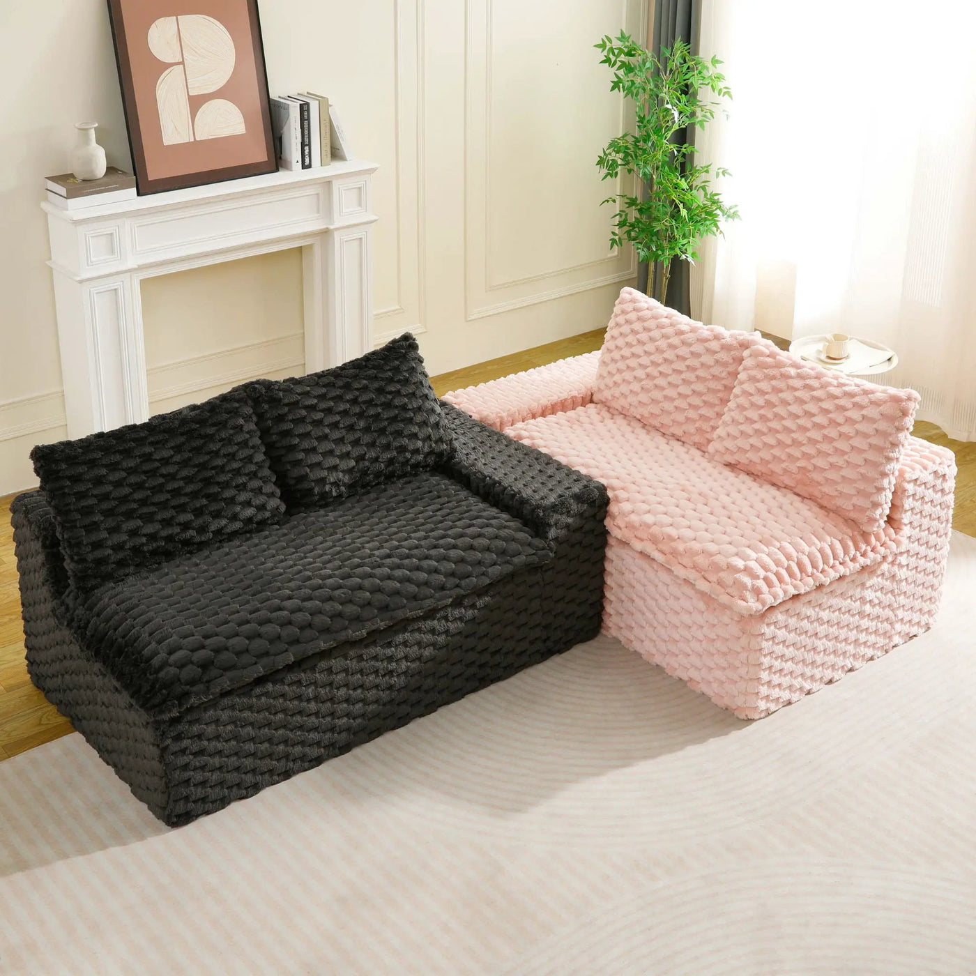 Multifunctional Sofa Pink Black, Fits 4 People by HouseOfZazla
