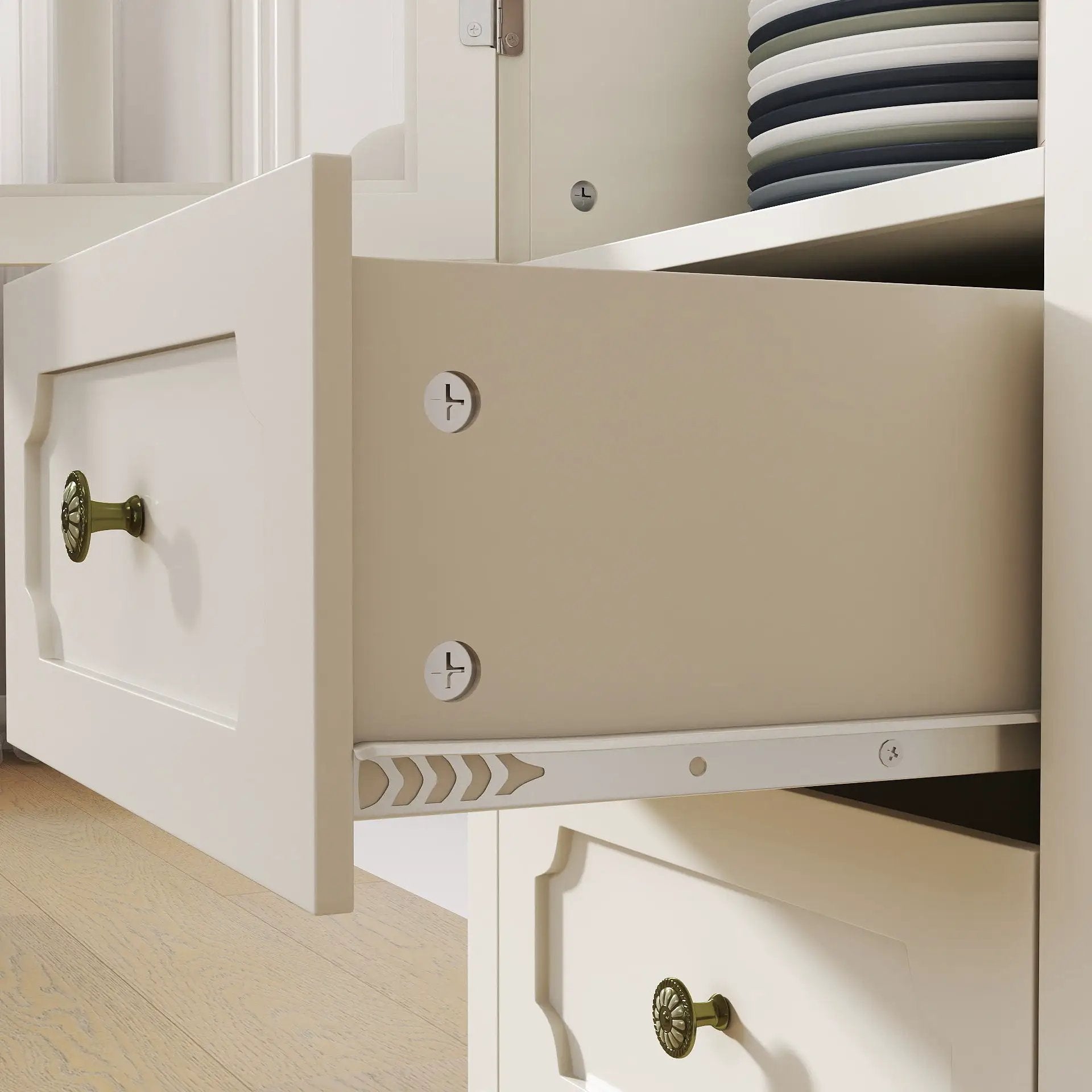 Minimalism Buffet Cabinet With Glass Doors And Double Drawer by HouseOfZazla