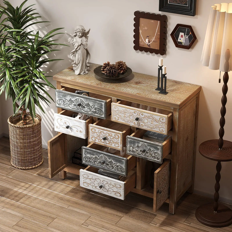 Vintage Wooden Accent Chest with 7 Drawers & 2 Cabinets by HouseOfZazla
