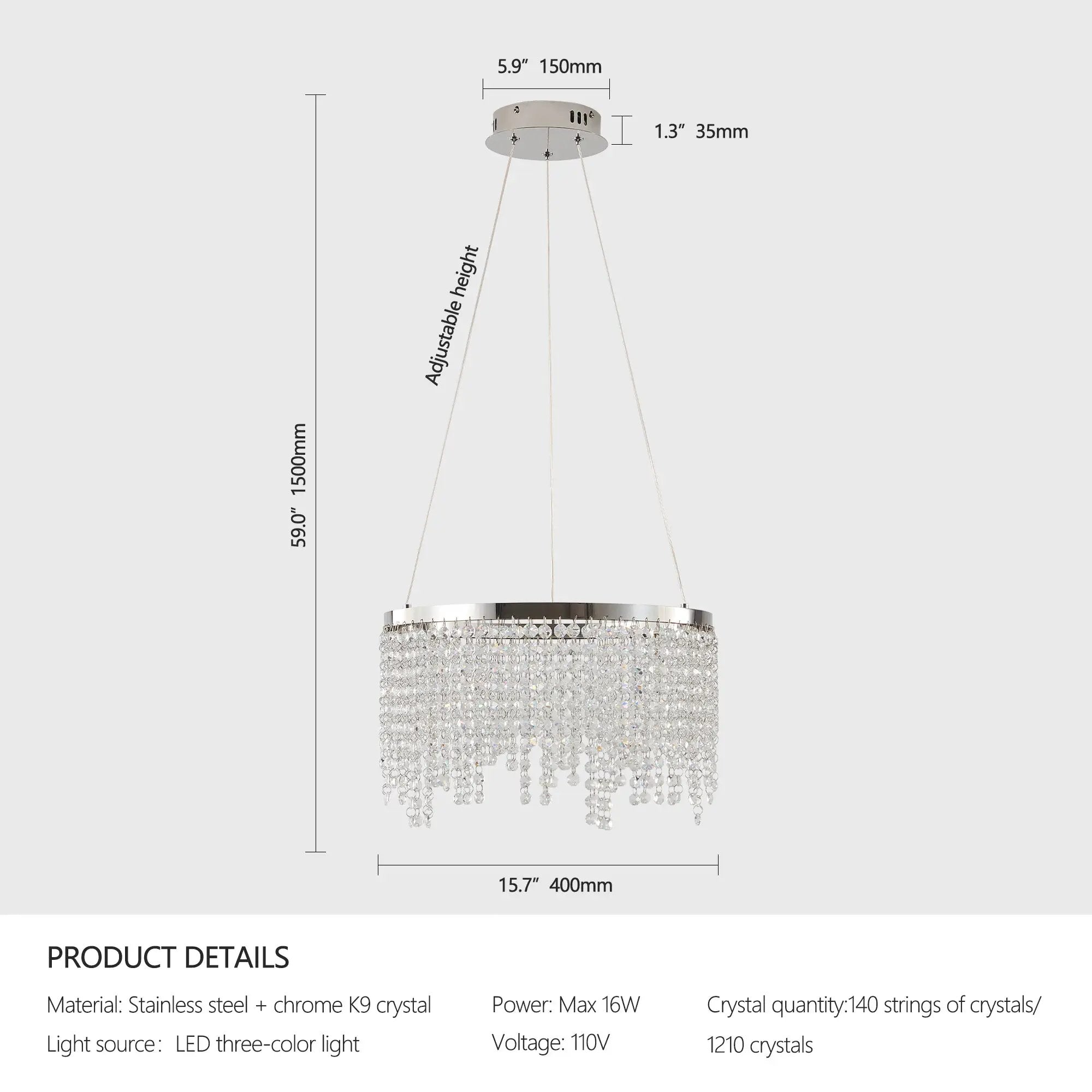 16-Inch Luxury Crystal LED Chandelier by HouseOfZazla