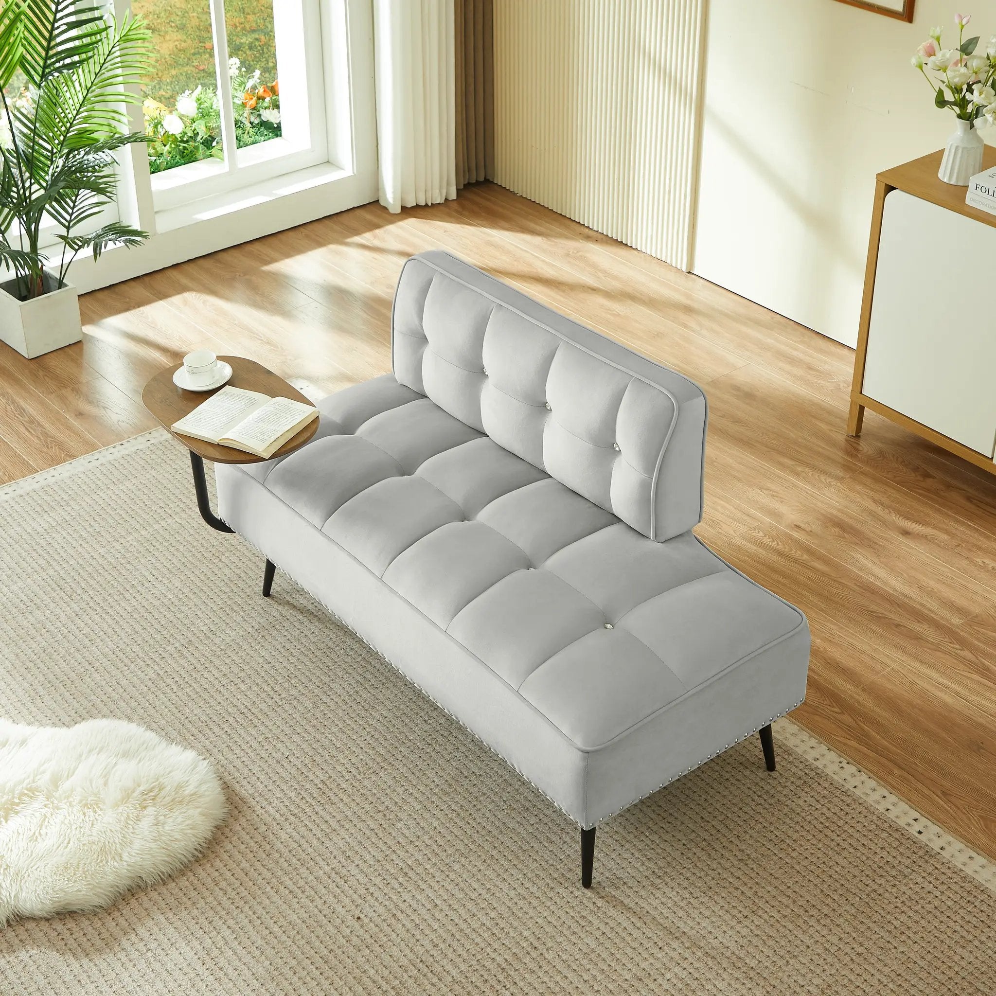 54-Inch Modern Two-Seater Velvet Sofa with Rotating Table by HouseOfZazla